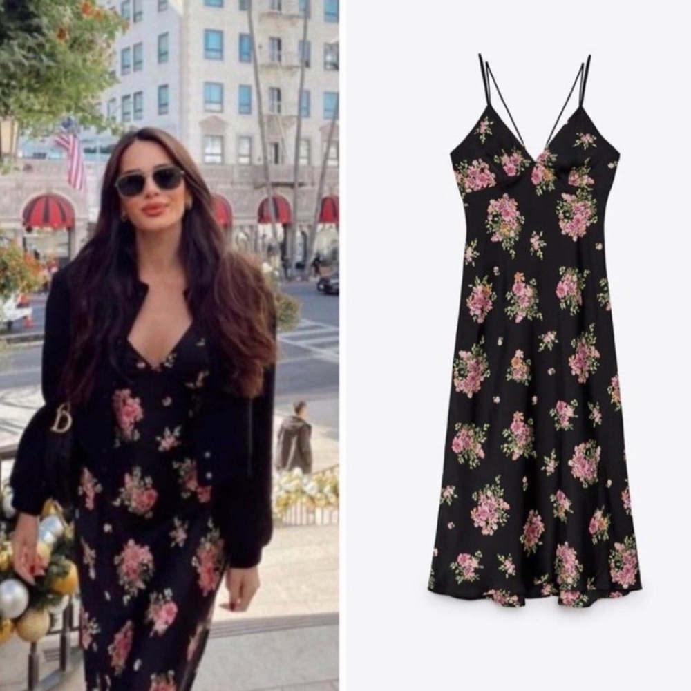 Zara black floral slip dress